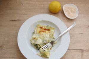 Spinach lemon lasagna on a plate