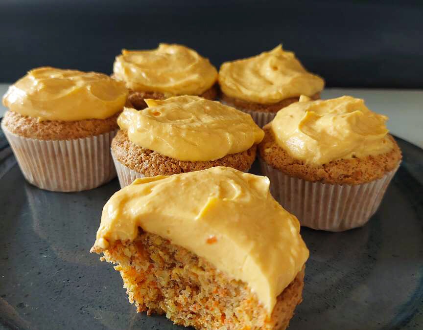 Carrot muffins with carrot curd/cream cheese topping