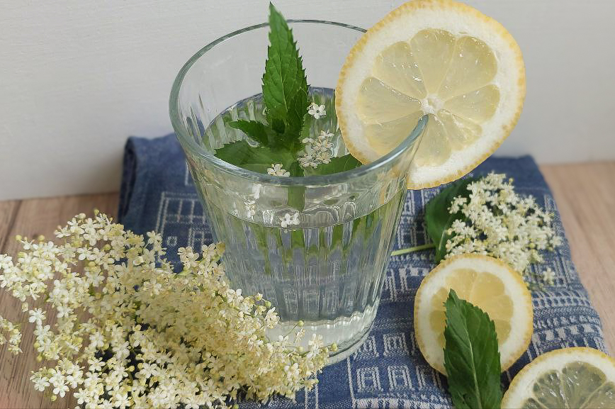 Elderflower syrup in a drink