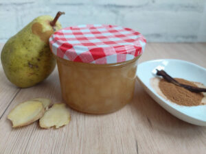 Pear jam with vanilla, spices and ginger