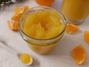 Jars of homemade non-bitter orange marmalade