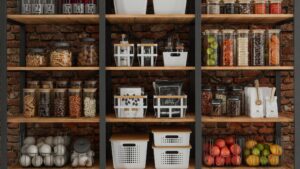 Pantry shelves with different items in different containers