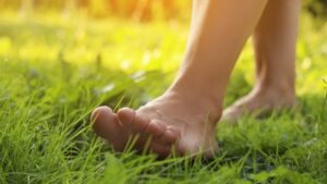 Walking barefoot on the lawn