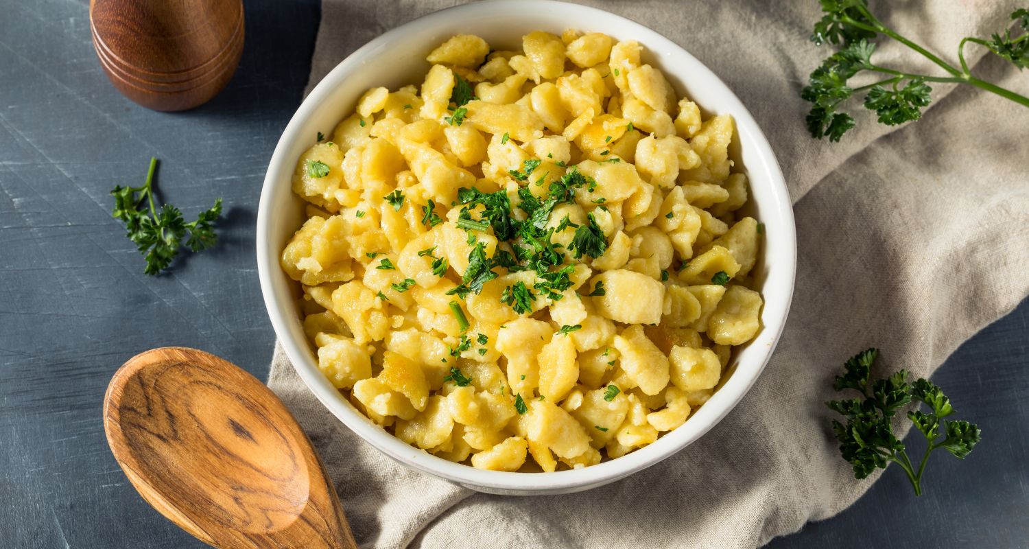 Spätzle Bowl of fresh Spätzle, topped with chives