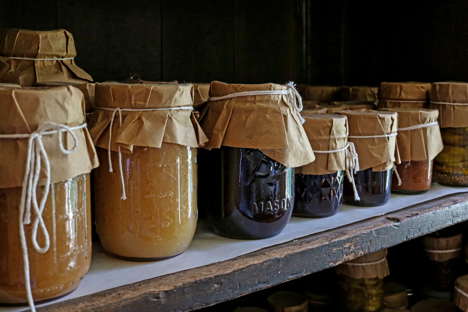 Jars with preserves on a shelf